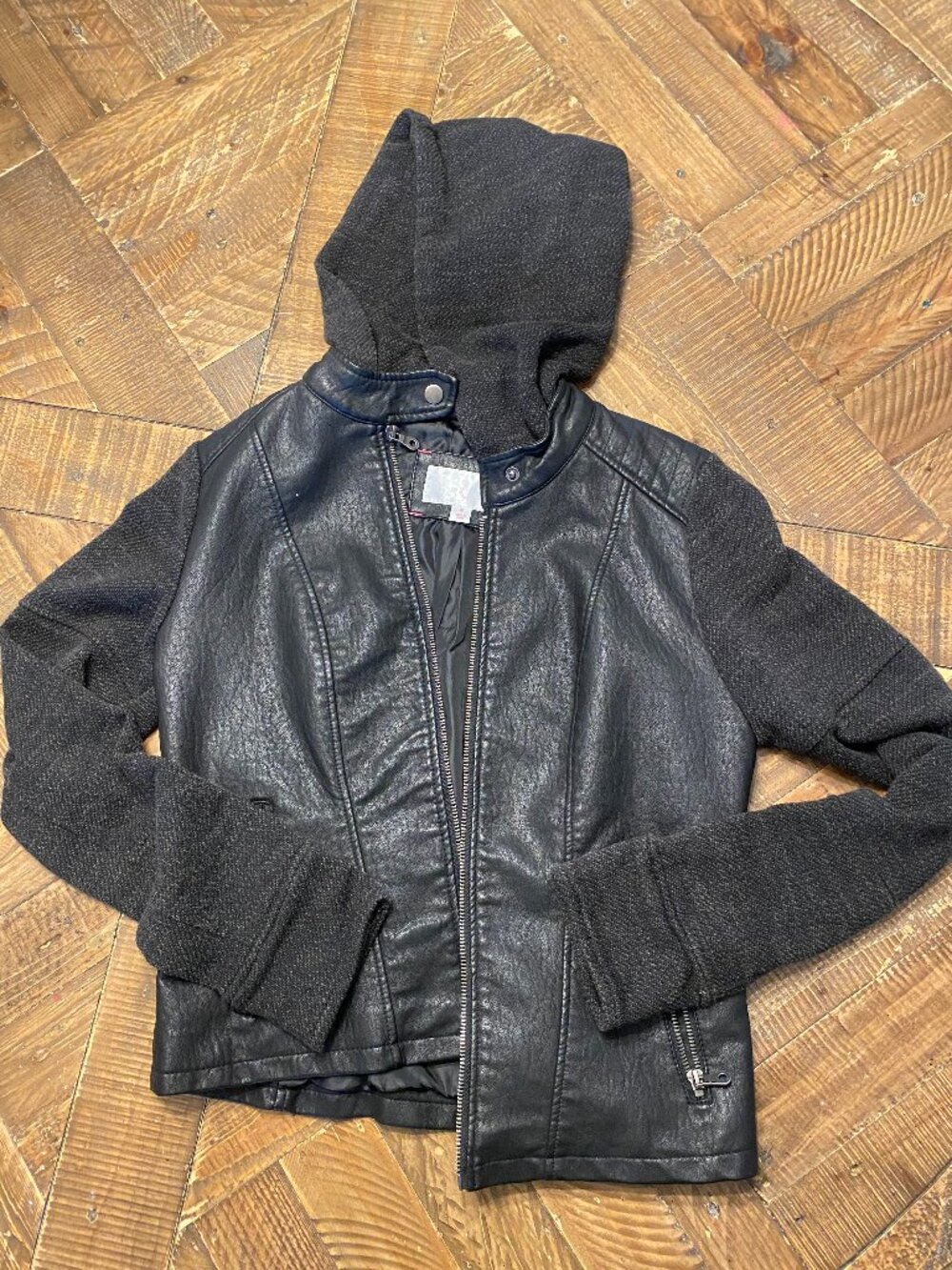 Xhilaration Black Biker Jacker with faux leather, size Medium